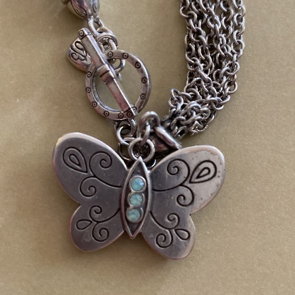 BRIGHTON vintage multi strand silver and blue stone butterfly pendant bracelet - Picture 2 of 6